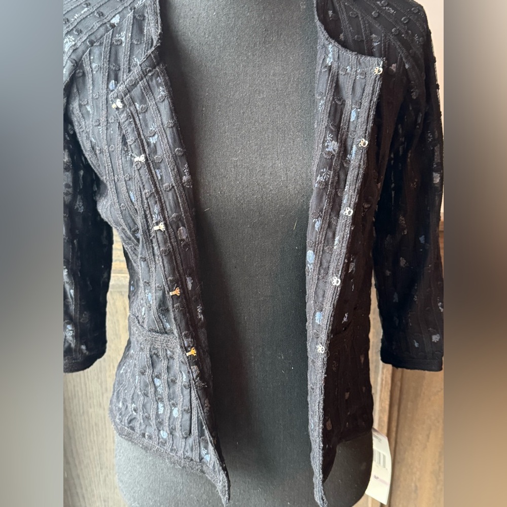 JONES NEW YORK sheer Grosgrain vertical striped jacket Pockets Size 6P NWT - Picture 3 of 9